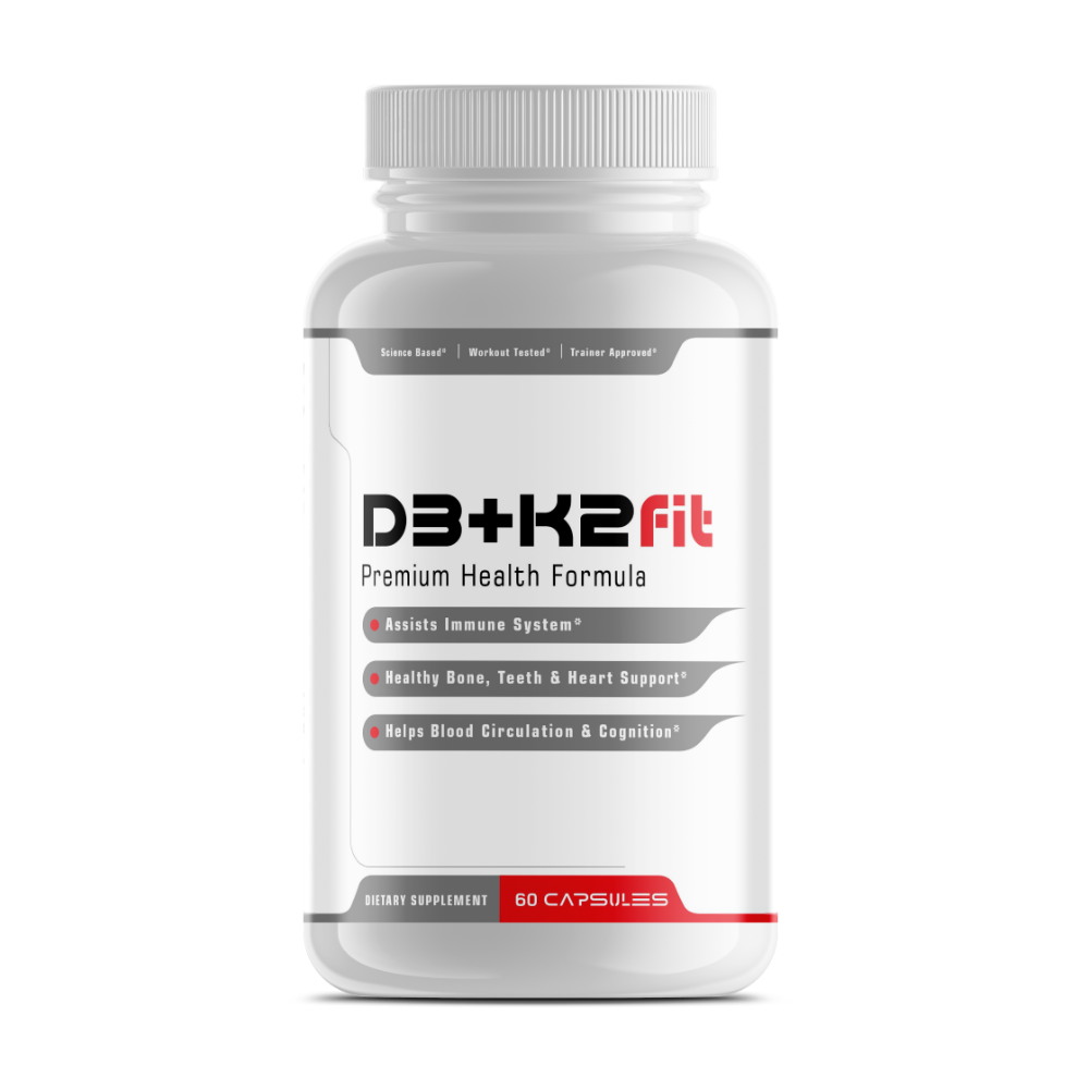 A white bottle of D3 and K vitamins by Fit2Win.