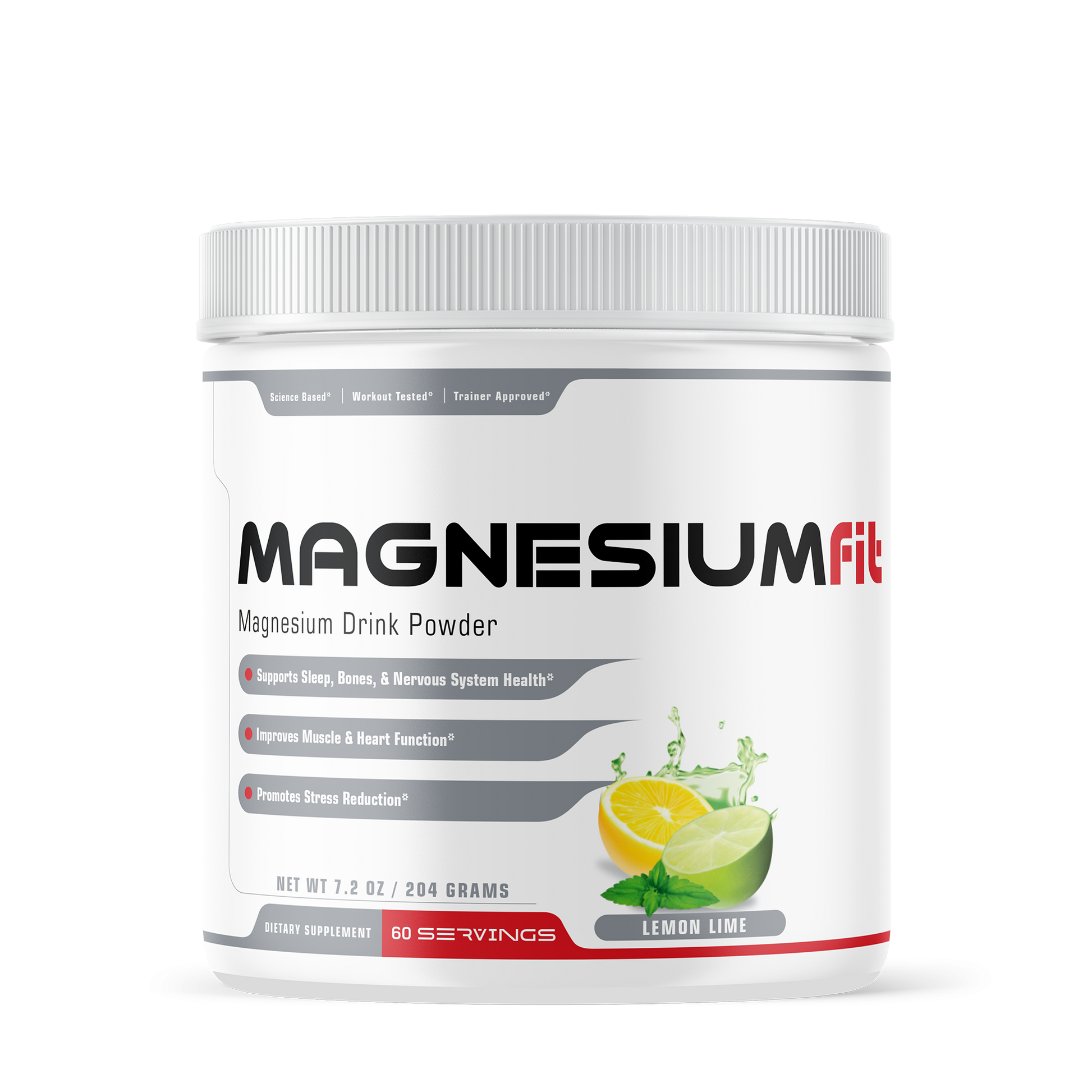 Fit2Win Magnesium drink powder in a white package with benefits and ingredients listed. 