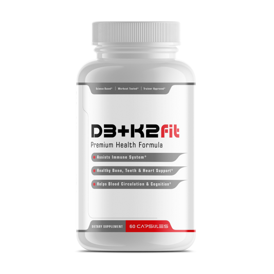 A white bottle of D3 and K vitamins by Fit2Win.